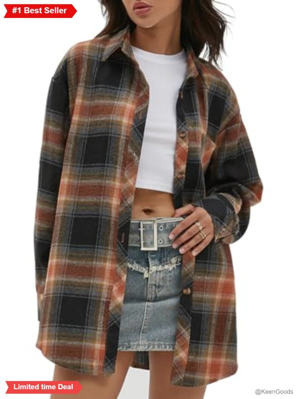 Women's Plaid Button Down Shirt Long Sleeve Oversized Flannel Shacket Blouse